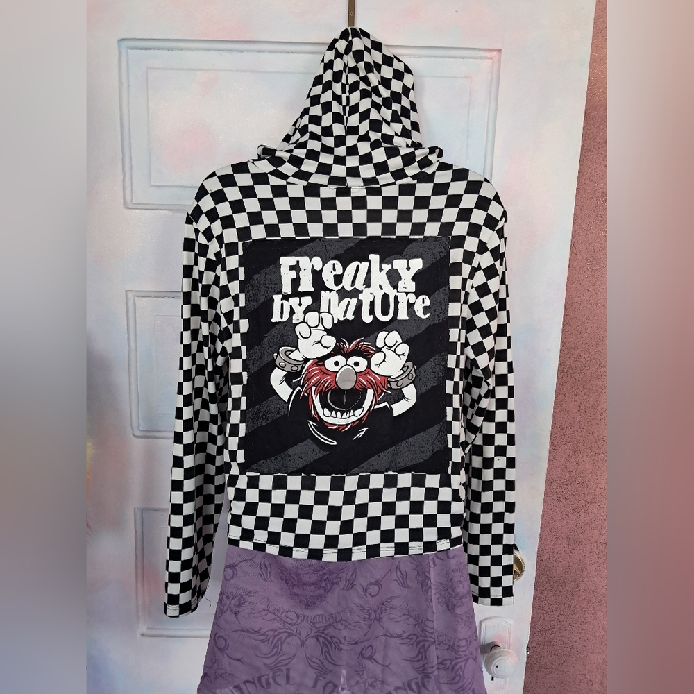 Free Kisses Black & White Checked Custom RAGE FREAKY MONSTER Lightweight Hoodie